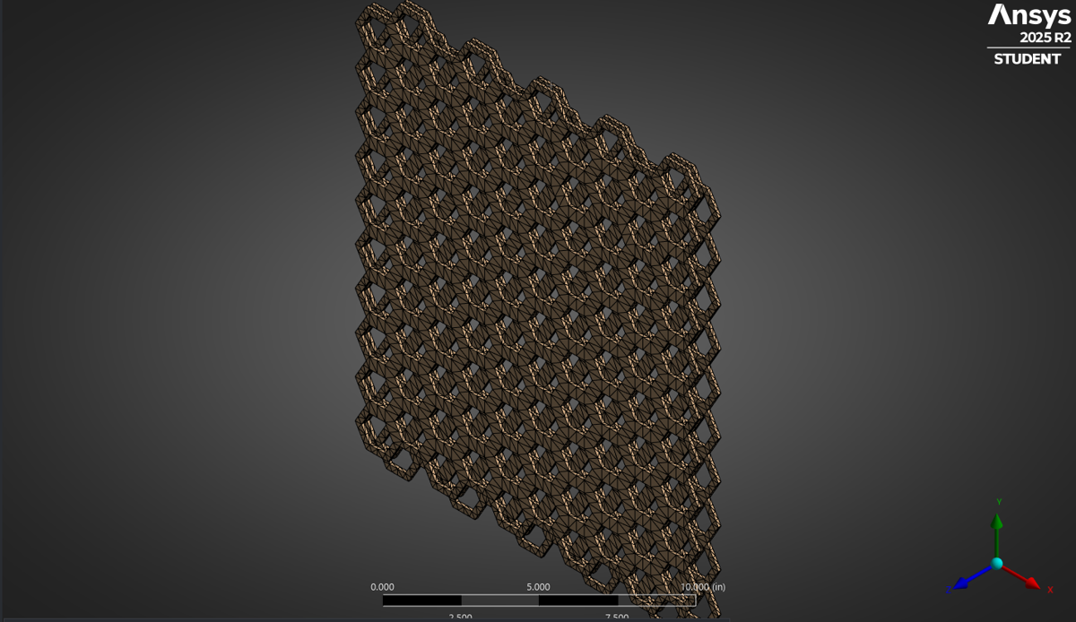 The refined finite-element mesh of the scaffold lattice.